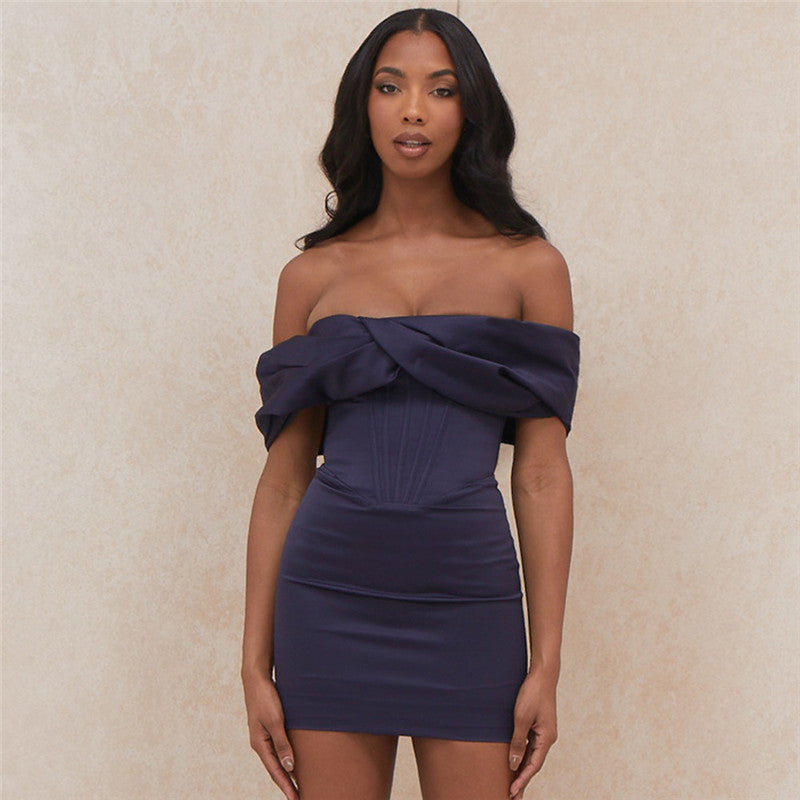 One-shoulder Sexy European And American Tight Nightclub Short Dress