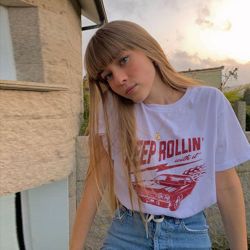 Tie Dye Printed Pullover Round Neck Loose Fit Women's T Shirt
