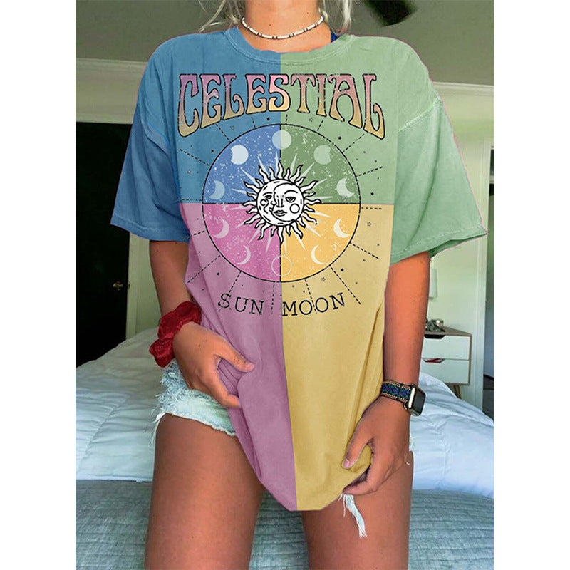 Tie Dye Printed Pullover Round Neck Loose Fit Women's T Shirt