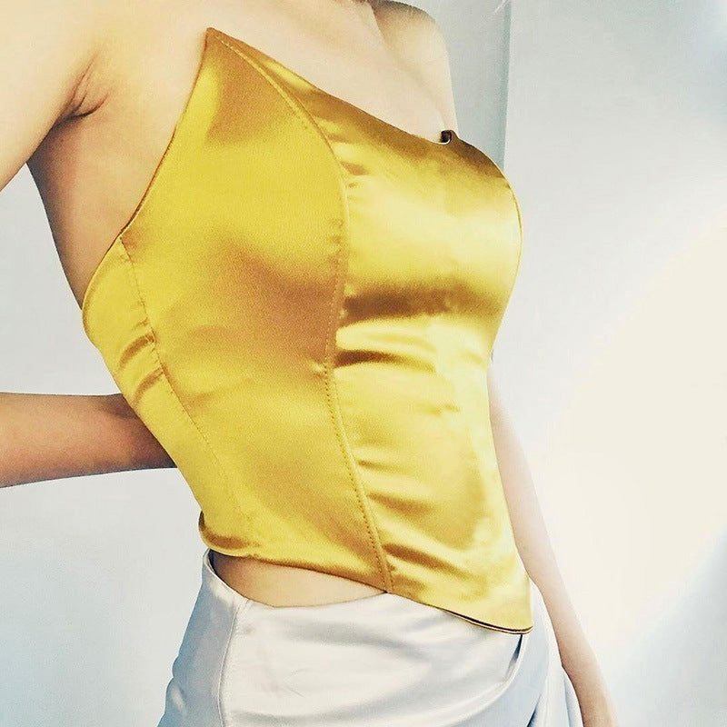 Women Sexy Solid Color Bustiers Corsets Off Shoulder Tank Top Clubwear Crop Tops Slim Vest Outwear