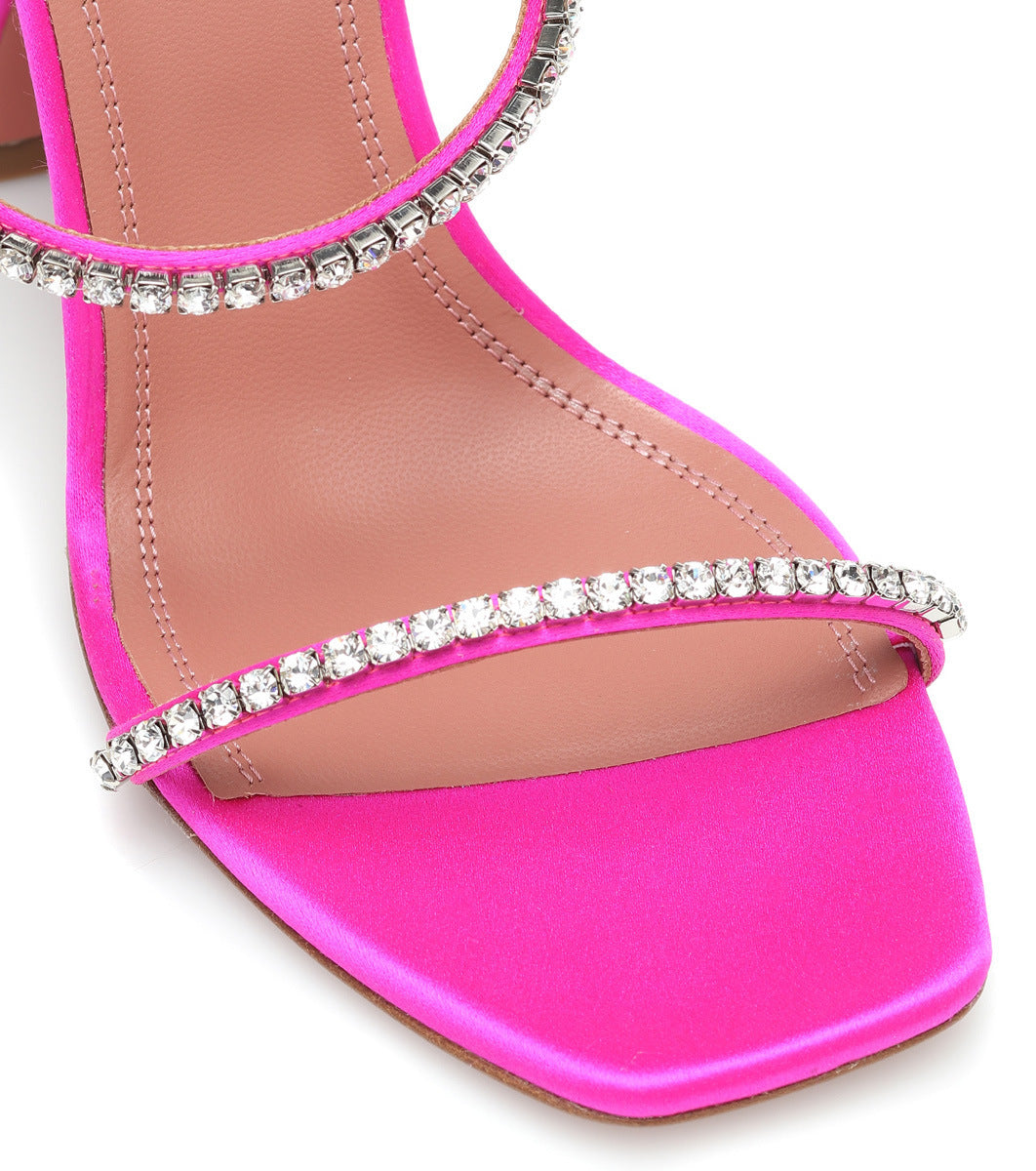Stiletto Leopard Print Rhinestone Fish Mouth One Word Toe Party Sandals