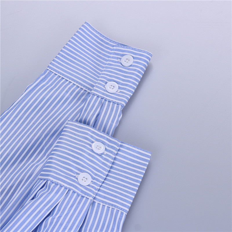Striped Loose Shirt Shorts With Pockets Fashion Casual Suit