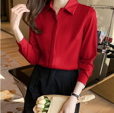 Spring Loose Long-sleeved Satin Shirt Women Factory Direct Sales Satin Blouse