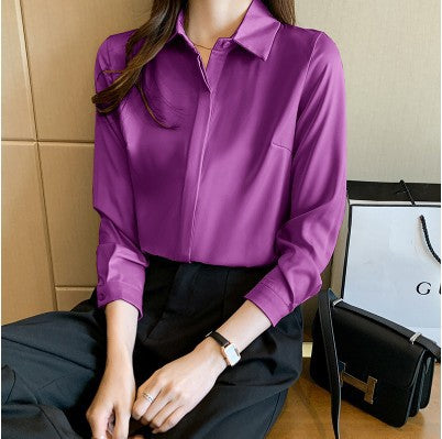 Spring Loose Long-sleeved Satin Shirt Women Factory Direct Sales Satin Blouse