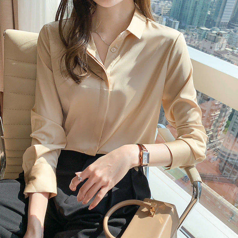 Spring Loose Long-sleeved Satin Shirt Women Factory Direct Sales Satin Blouse