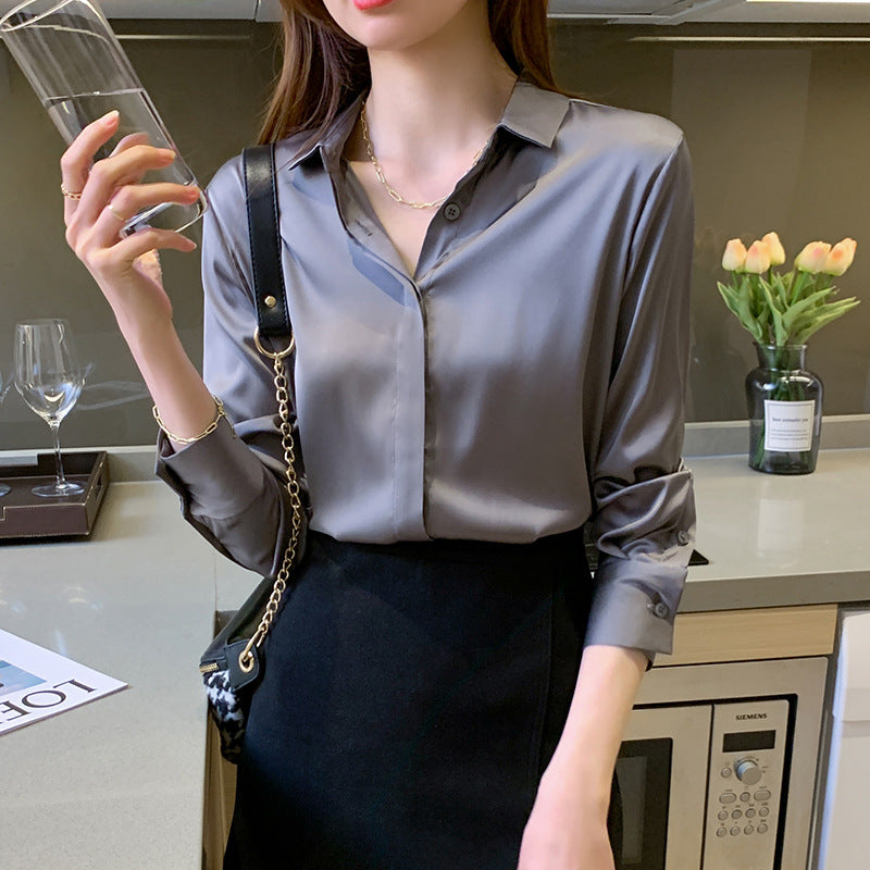 Spring Loose Long-sleeved Satin Shirt Women Factory Direct Sales Satin Blouse