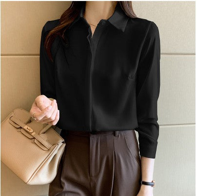 Spring Loose Long-sleeved Satin Shirt Women Factory Direct Sales Satin Blouse
