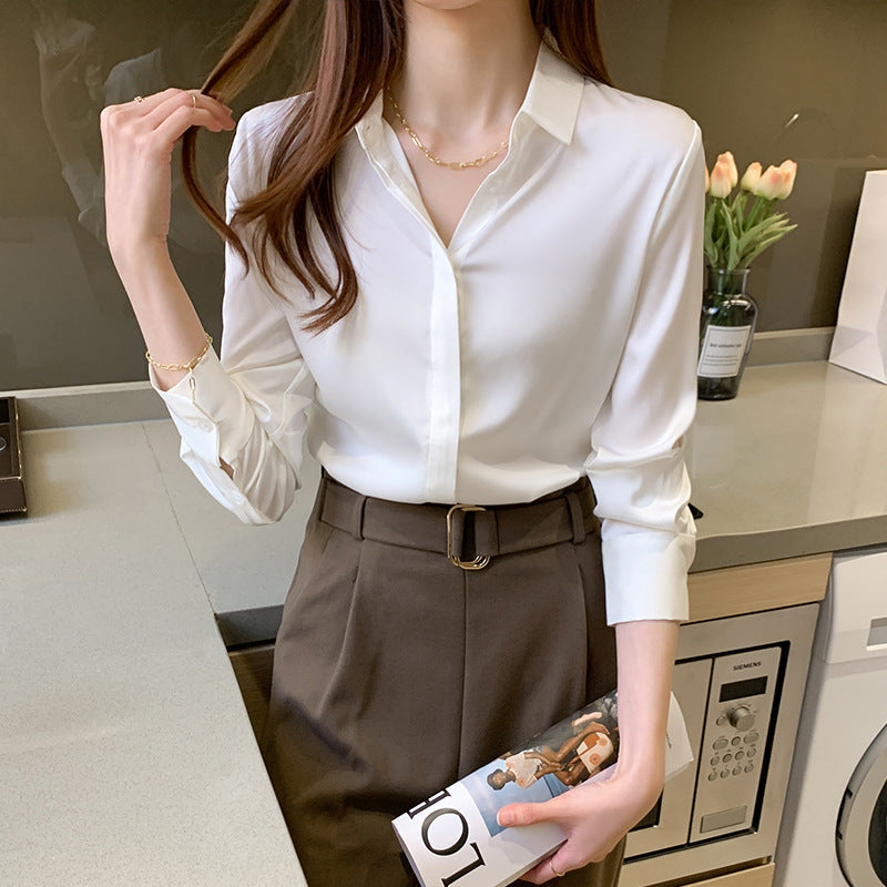 Spring Loose Long-sleeved Satin Shirt Women Factory Direct Sales Satin Blouse