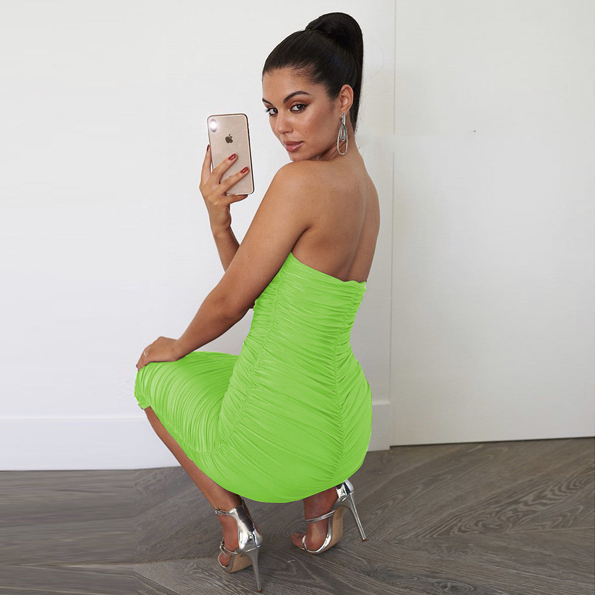 Fashion Solid Color Long Tube Top Pleated Dress