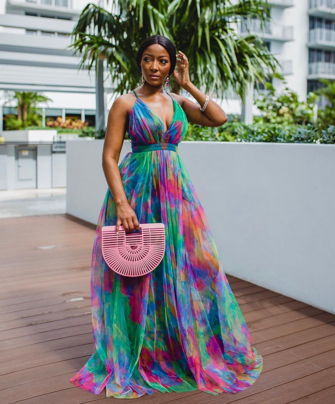 Women's New Women's Printed Dress Explosive Sexy Deep V Dress Long Skirt