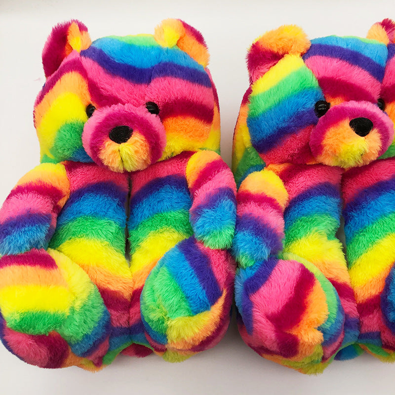 Home Furnishing Plush Thick Cotton Warm Teddy Bear Slippers