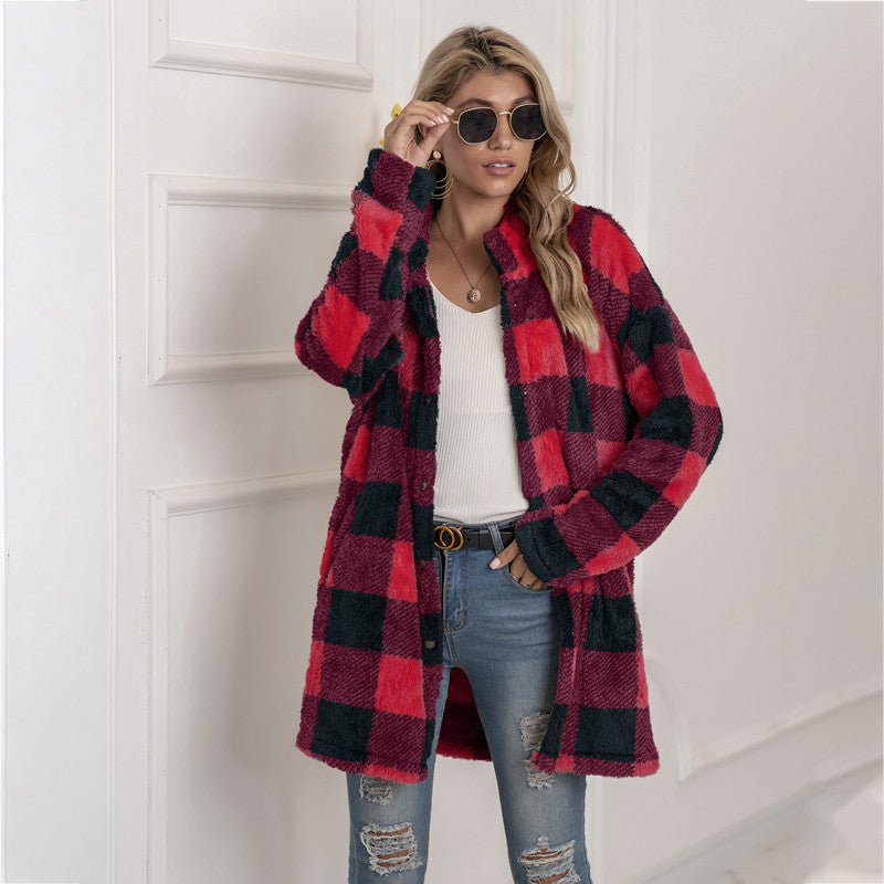 Contrast plaid long coat