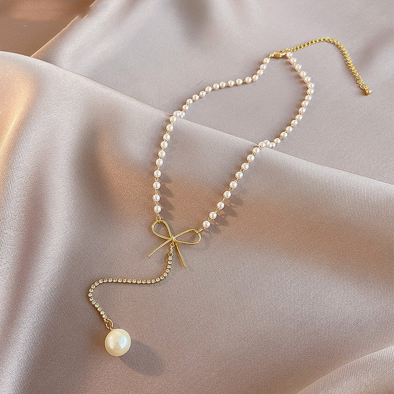 Fashion Clavicle Chain Long Small Drop Pearl Necklace Women\'s Summer