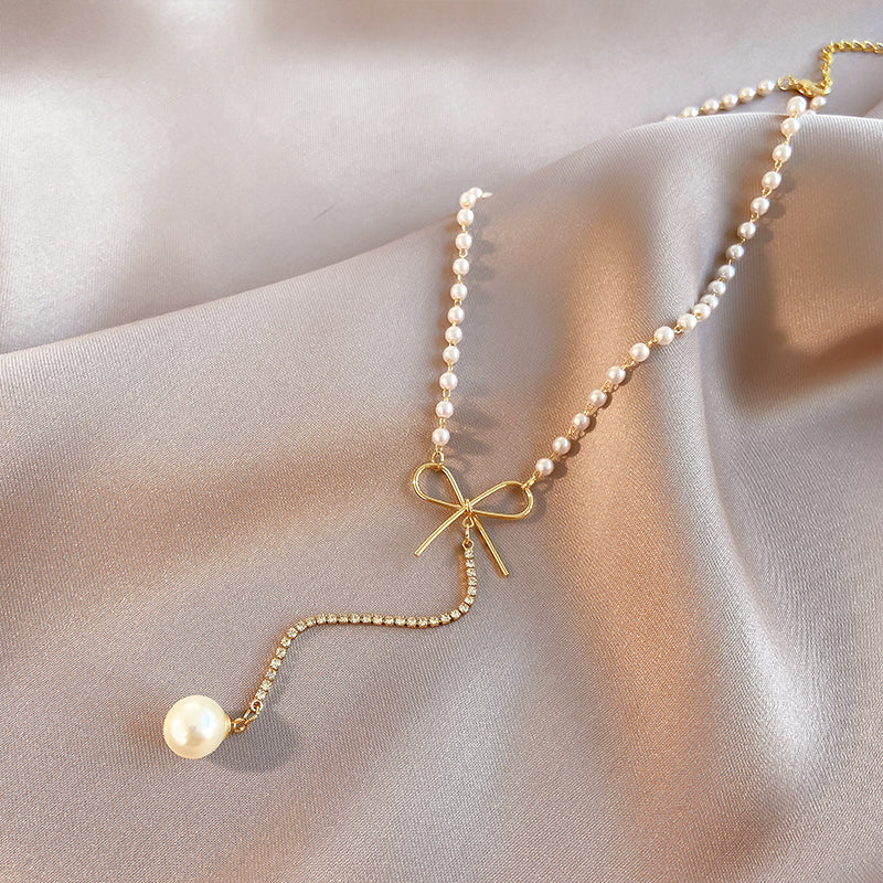 Fashion Clavicle Chain Long Small Drop Pearl Necklace Women\'s Summer