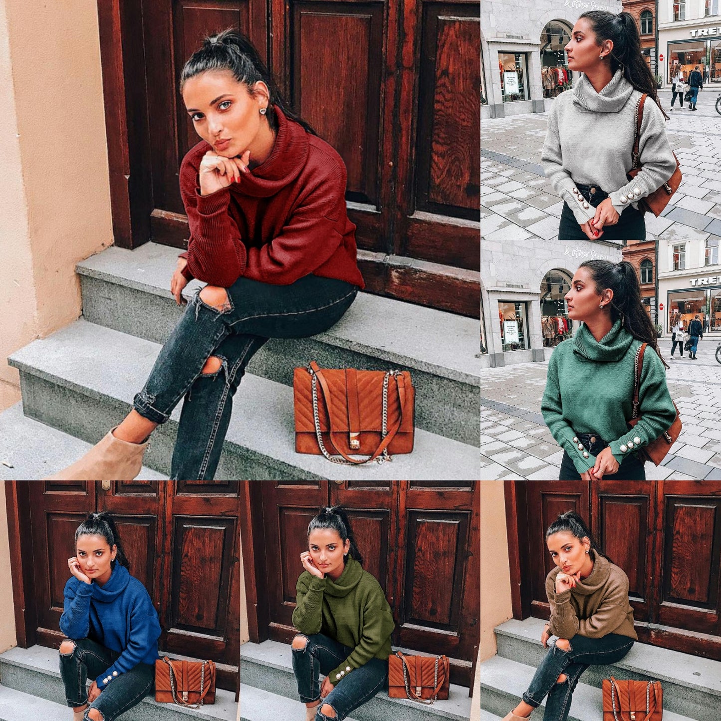 High collar sweater loose knit top