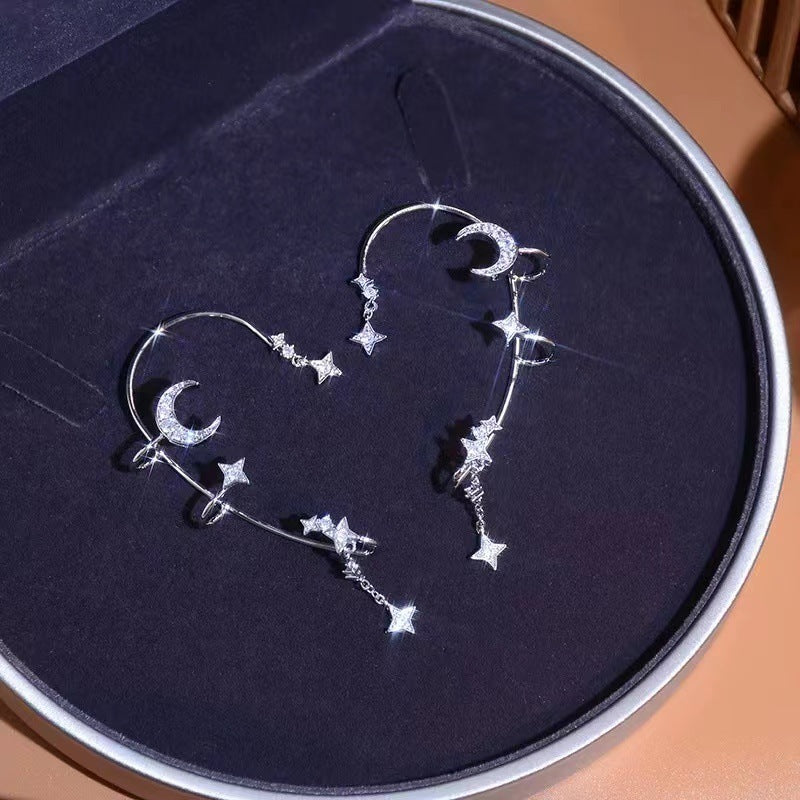 Moon Splash Star River Design Super Fairy Star Moon Ear Clip Ear Hanging Japanese And Korean Girl No Pierced Cold Wind Ear Rings