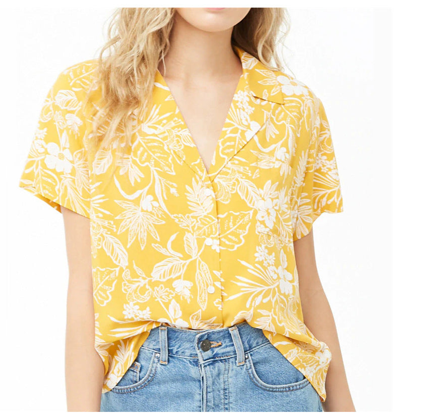 Summer short sleeve lace print shirt