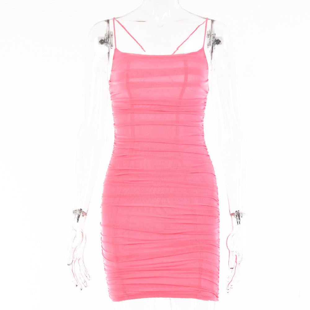 Women's Dress Pleated Bag Hip Skirt Sling Summer Holiday Style Dress