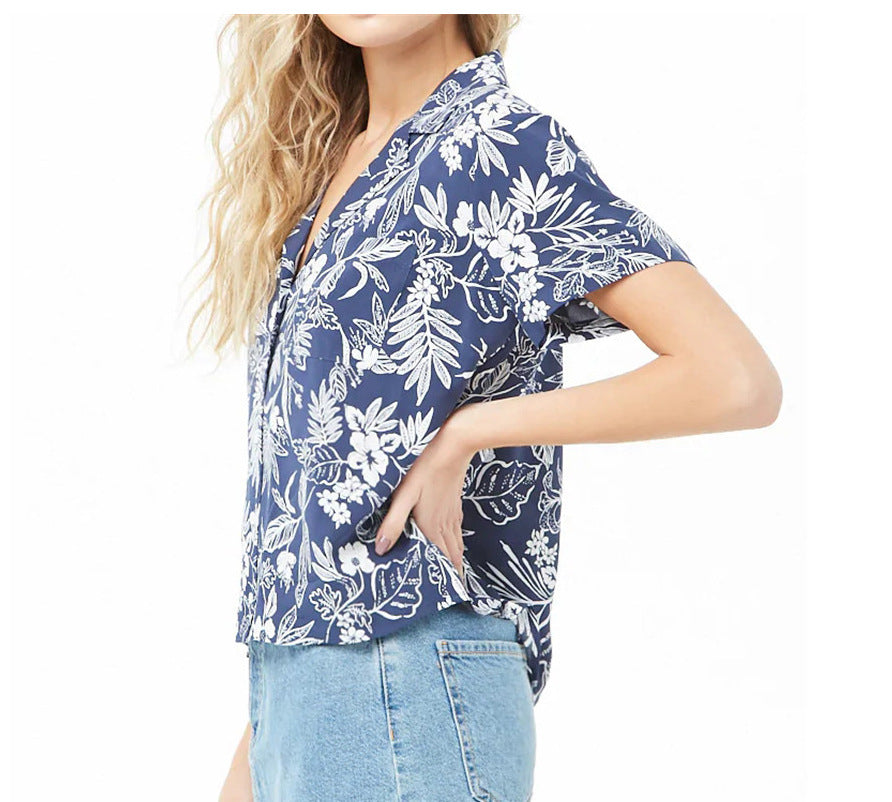 Summer short sleeve lace print shirt