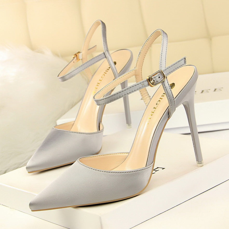 Stiletto High-heeled Satin Shallow Mouth Pointy Sexy Nightclub Thin Sandals