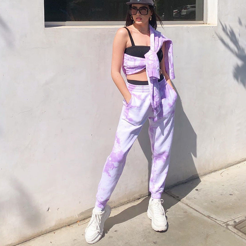 Women's Elastic High Waist Tie Dye Rainbow Slim Casual Pants