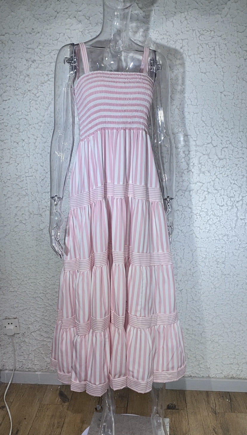 Striped Printed Suspenders Waist-tight Holiday Dress Women
