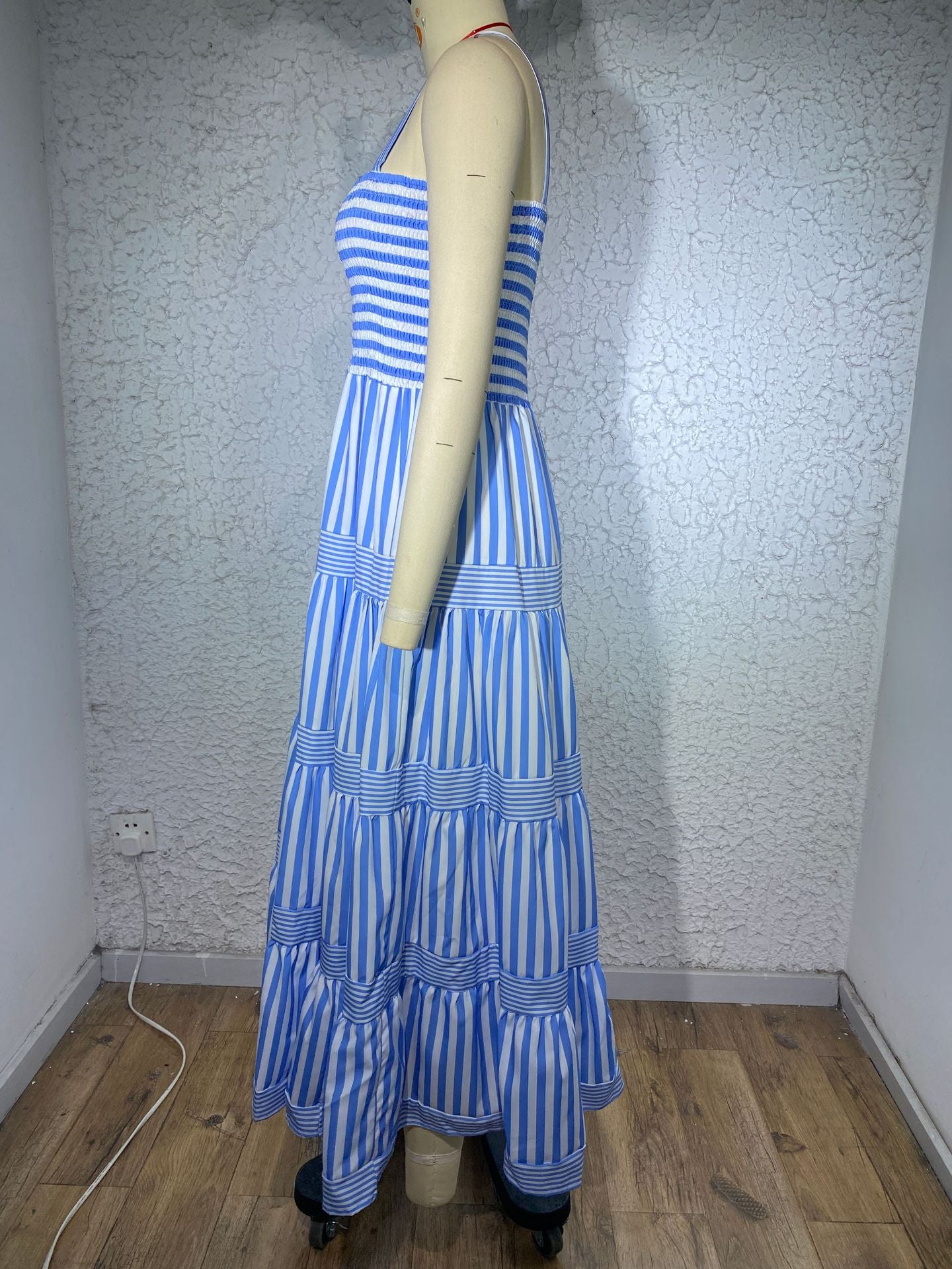Striped Printed Suspenders Waist-tight Holiday Dress Women