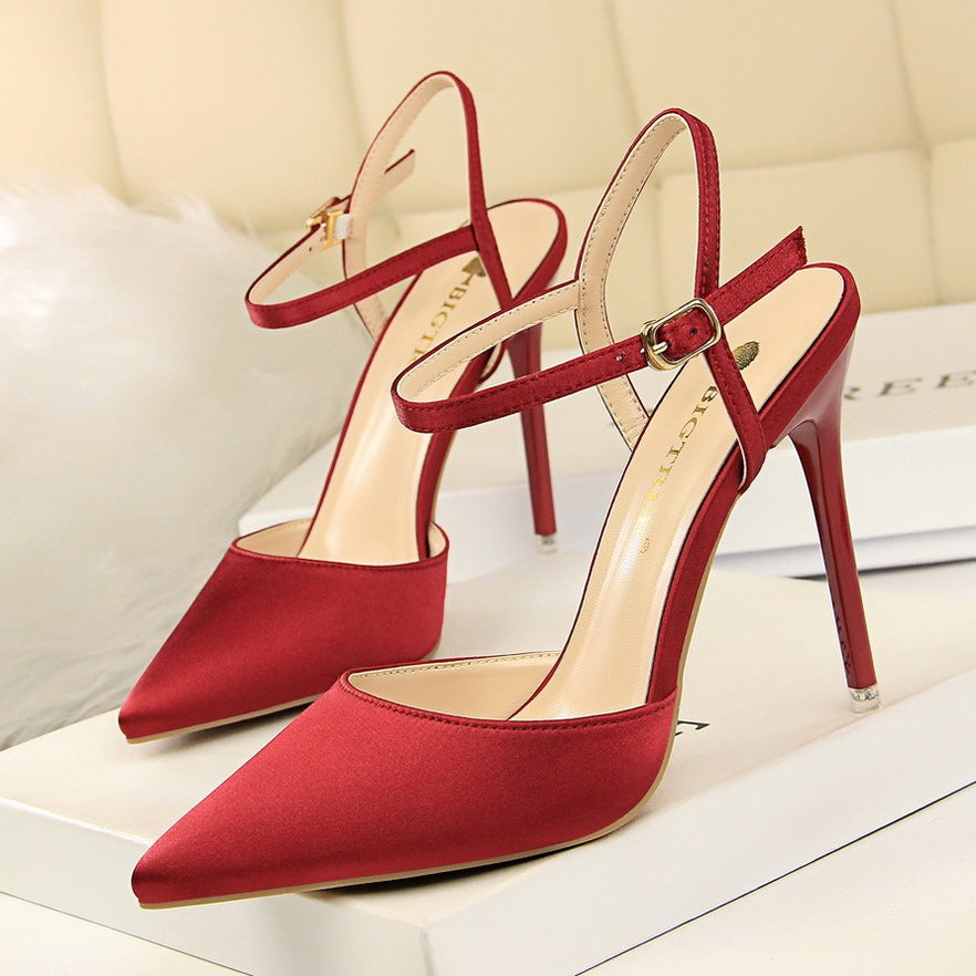 Stiletto High-heeled Satin Shallow Mouth Pointy Sexy Nightclub Thin Sandals