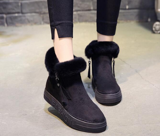 Winter Boots Warm Suede Leather Boots Women Shoes Wedges Non-slip Women Boots