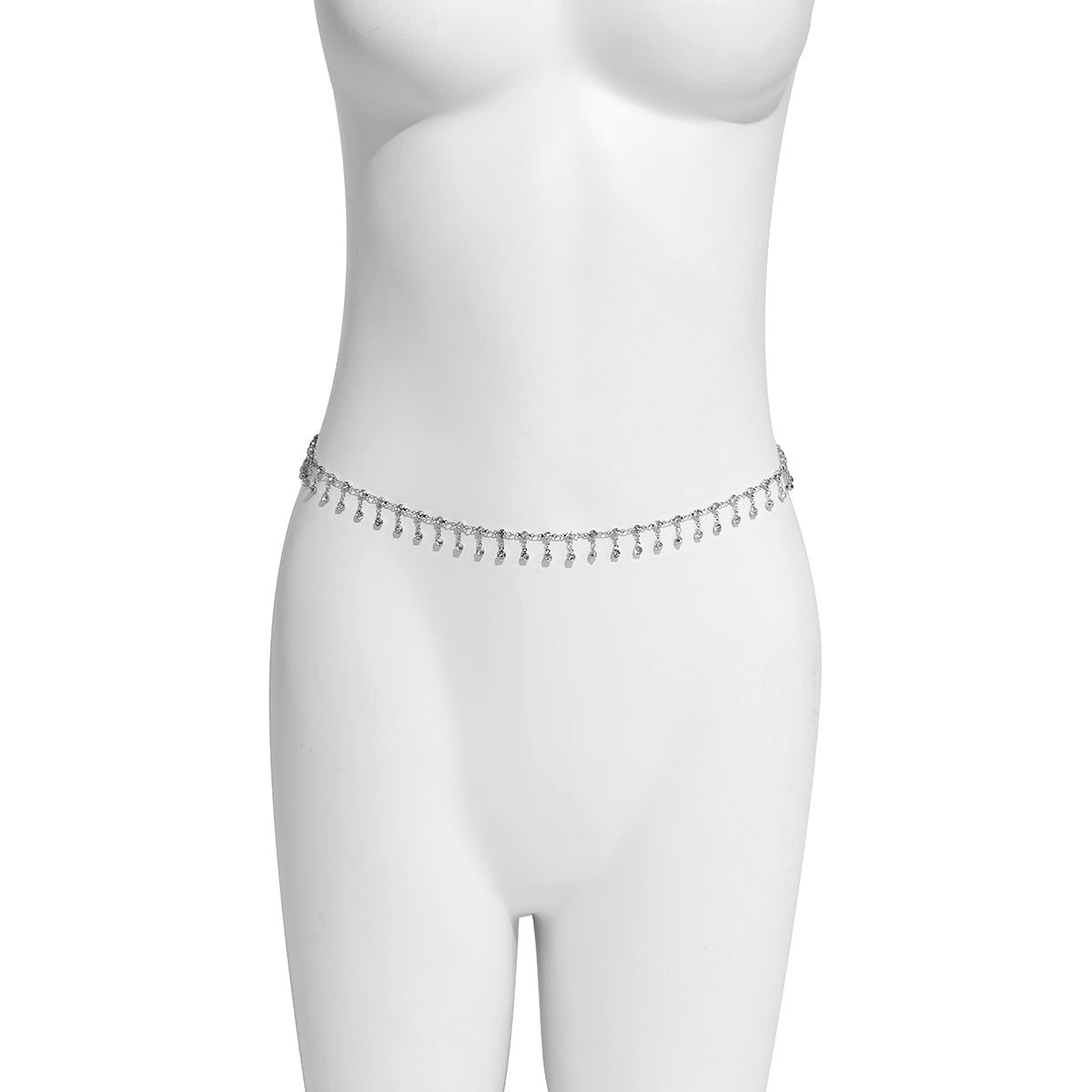 Geometric Beach Bikini Body Simple Rhinestone Tassel Single Layer Waist Chain
