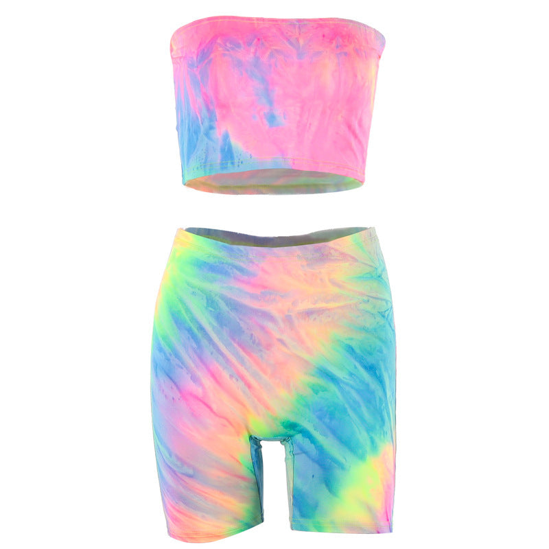 Tie-dye suit two-piece tube top shorts