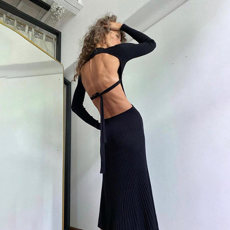 Women's long sleeve back slim dress