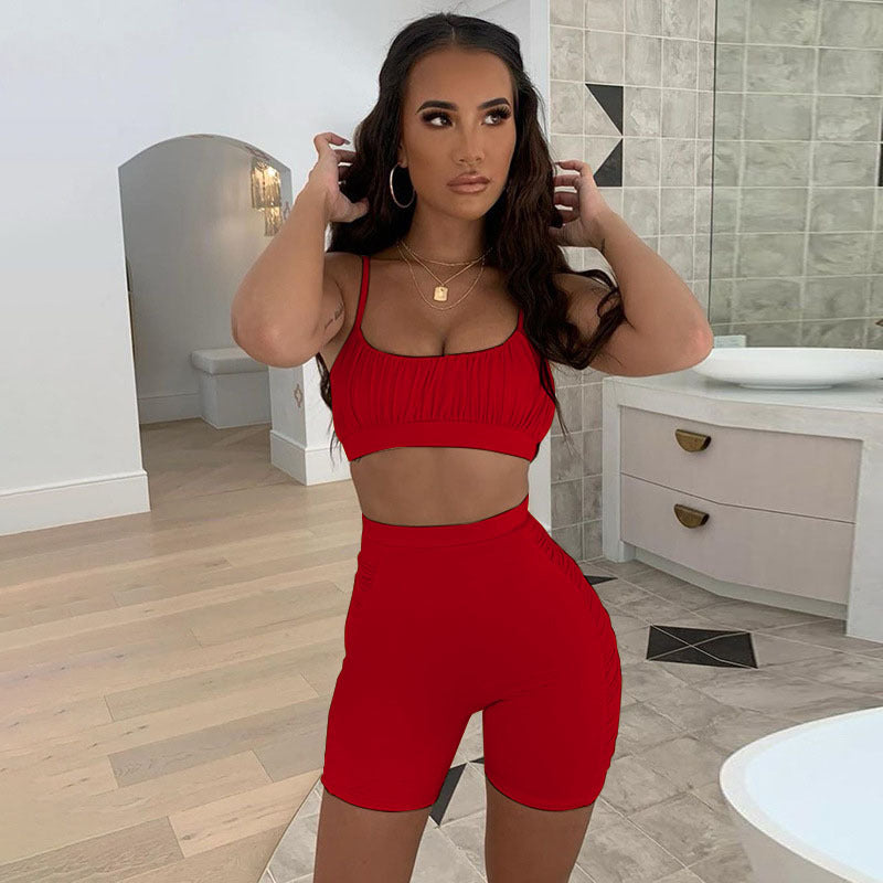 Low-cut sling skinny high-waist shorts
