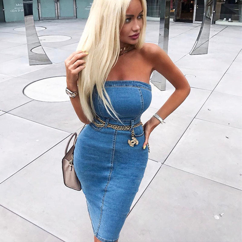 Tube top denim skirt