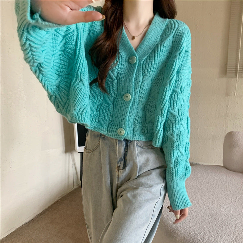 Women's Spring Loose Small Short Knitted Cardigan Coat Retro Sweater