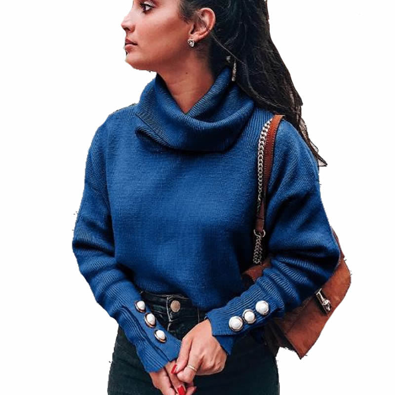 High collar sweater loose knit top