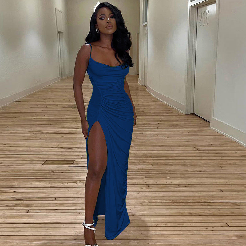 Sexy Pleated Split Sling Slim Dress