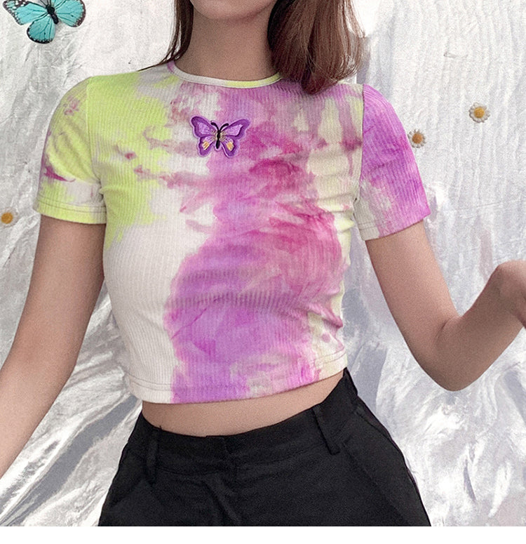 Tie-dye butterfly t-shirt short sleeve shirt