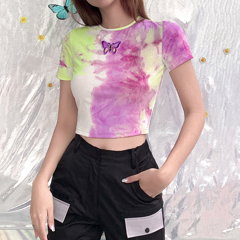 Tie-dye butterfly t-shirt short sleeve shirt