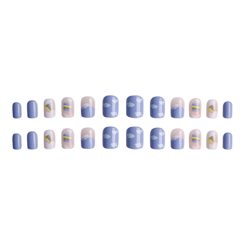 Wearing Nail Enhancement Patch With Blue Sky Rainbow Clouds
