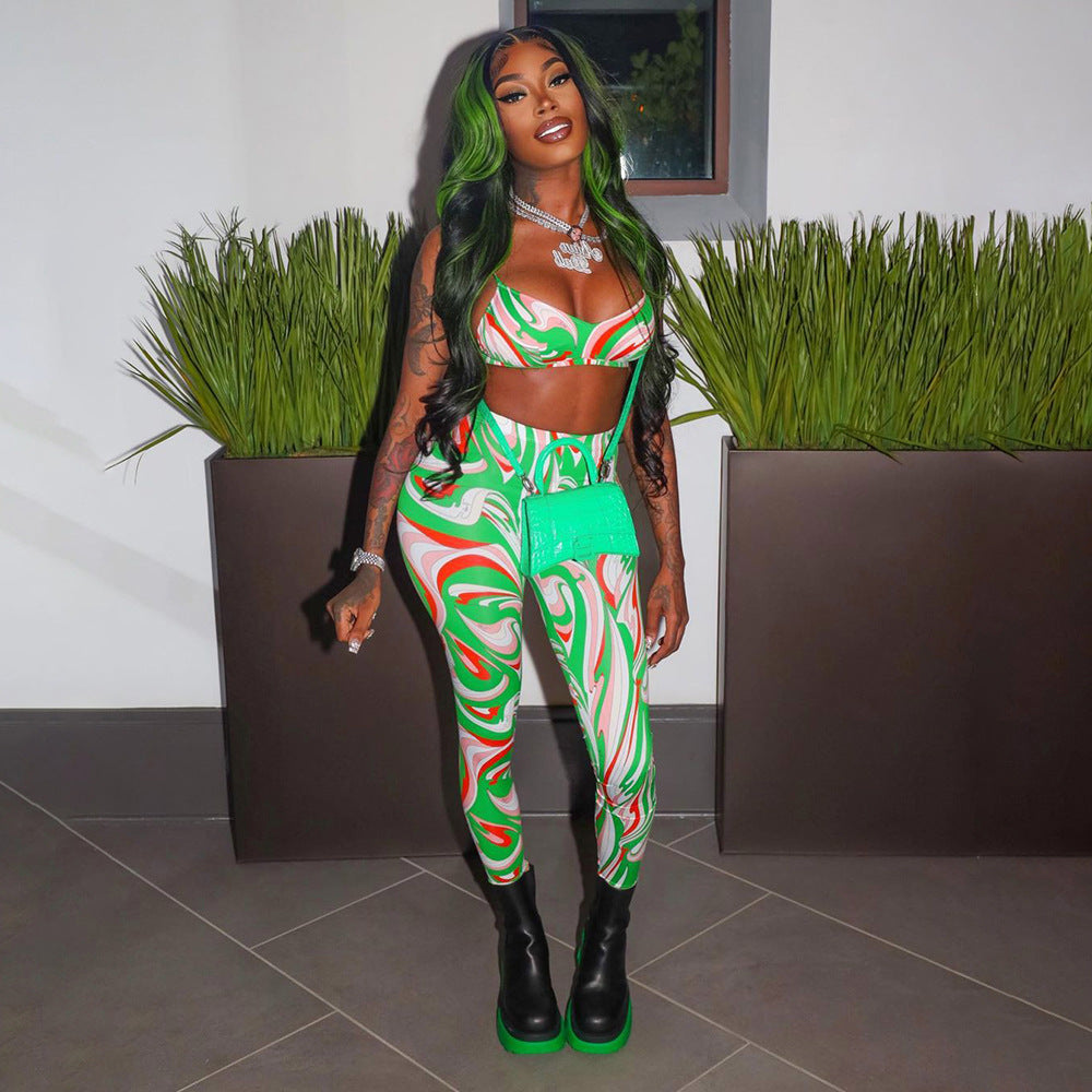 Skinny Print Sling Casual Two-Piece Set