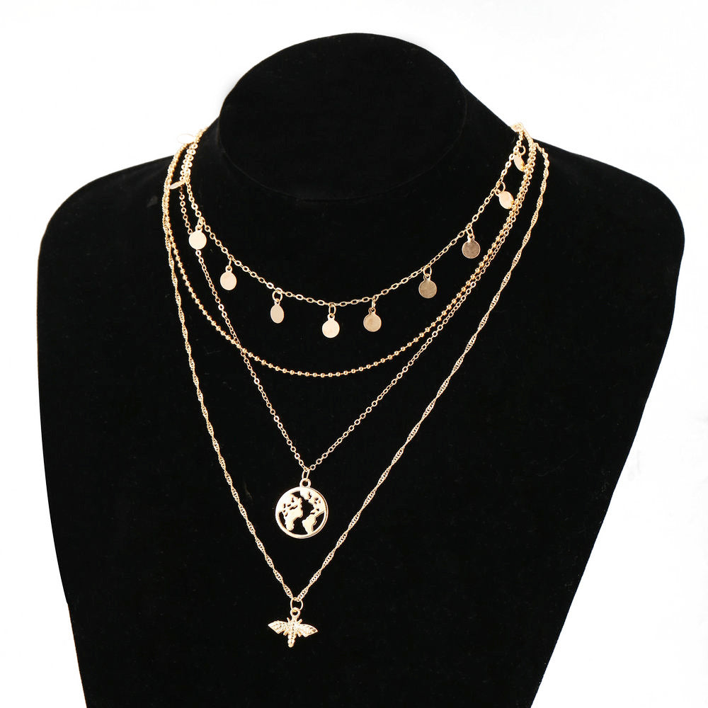 Bee pendant multilayer necklace