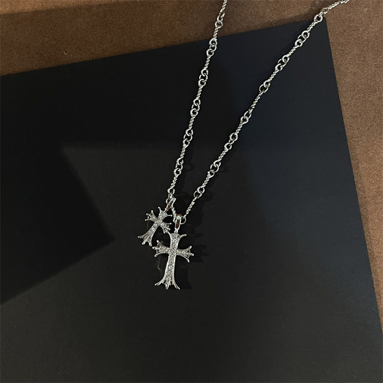 Temperament 100 Pair With Double Cross Long Necklace Female