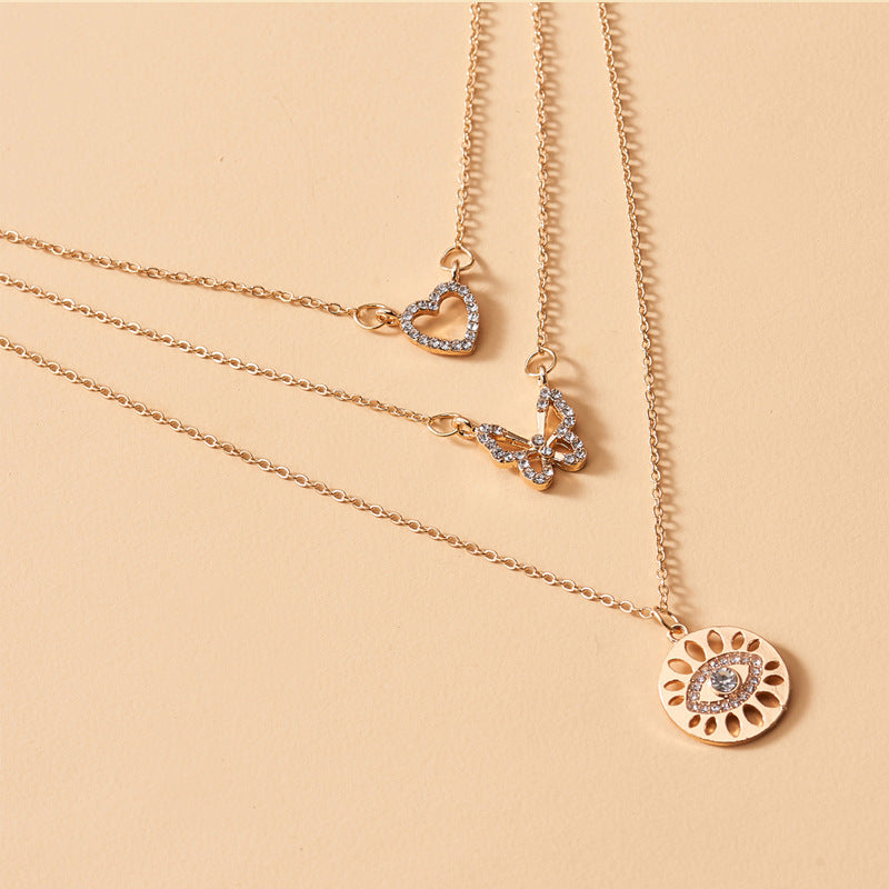 Multilayer Love Butterfly Demon Eye Crystal Necklace