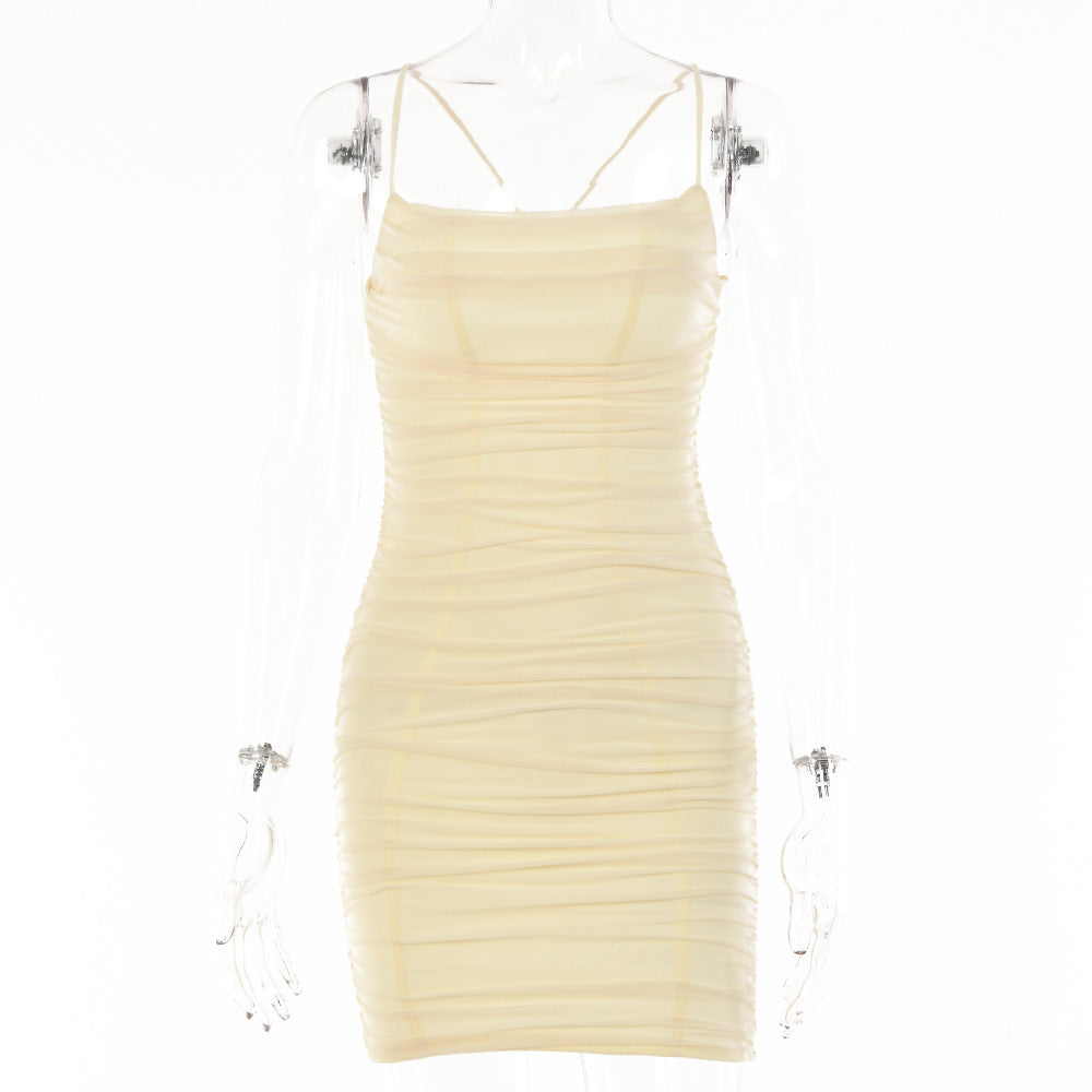 Women's Dress Pleated Bag Hip Skirt Sling Summer Holiday Style Dress