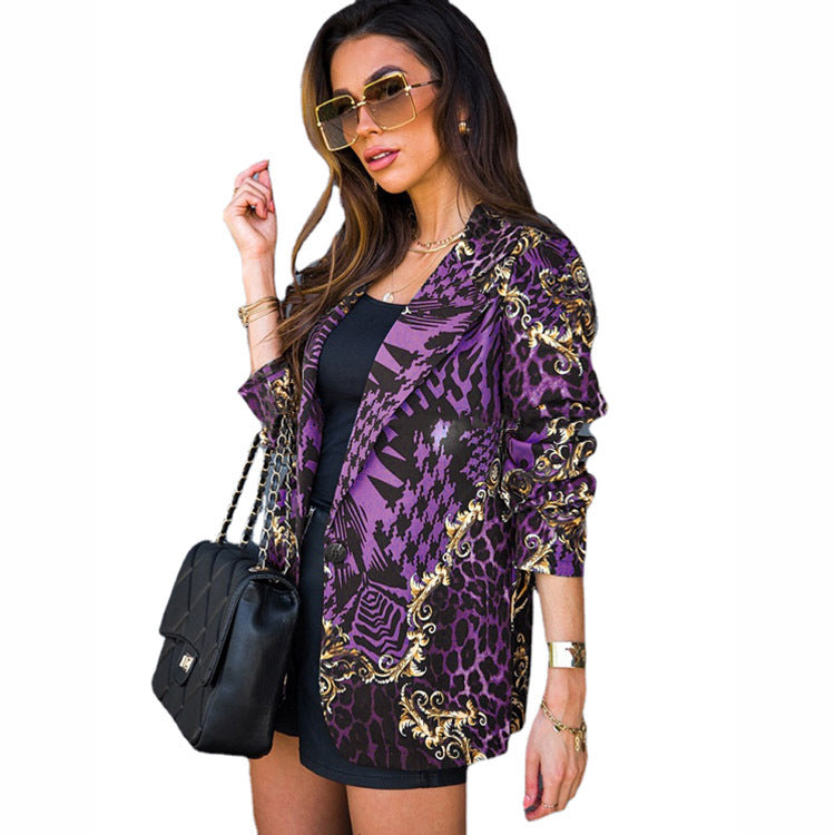 Spring New European And American Women's Long-sleeved Lapel Printed Blazer