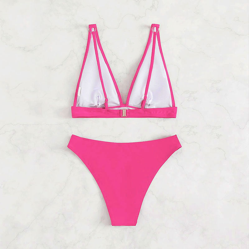 Solid Color Steel Bracket Push Up Bikini Swimsuit New High Waist