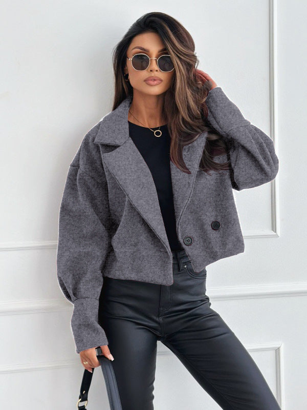Fashionable All-match Suit Collar Short Woolen Coat