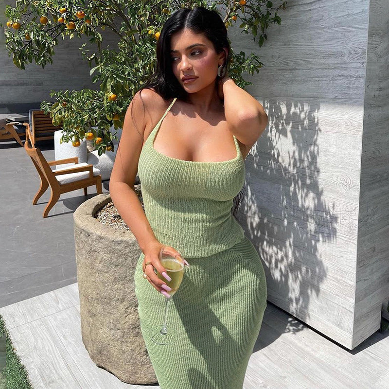 Tie-Back Tube Top Slim Fit Skirt