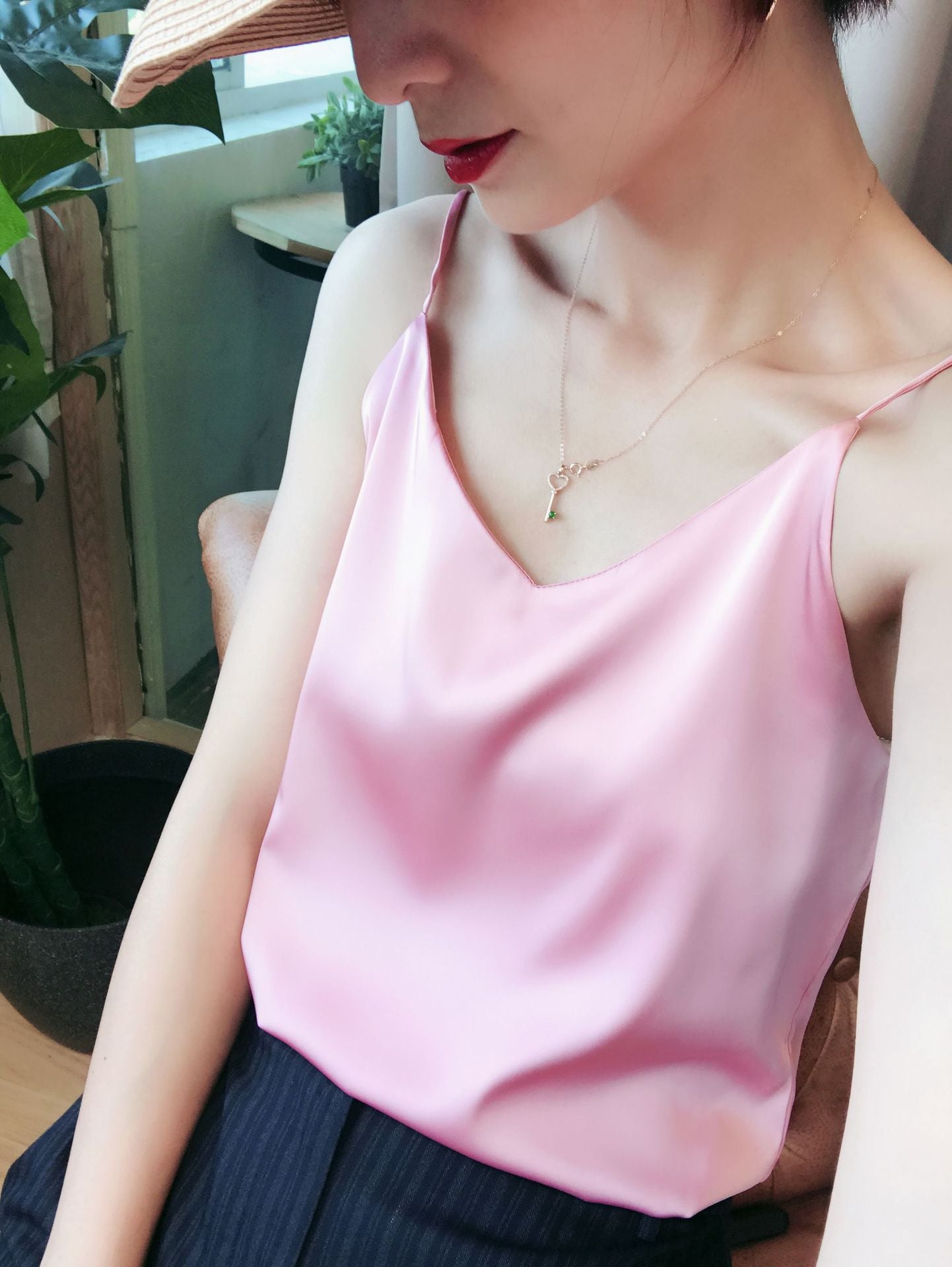 Solid Sleeveless Casual Tops V-Neck Female Vest Women Summer Silk Tank